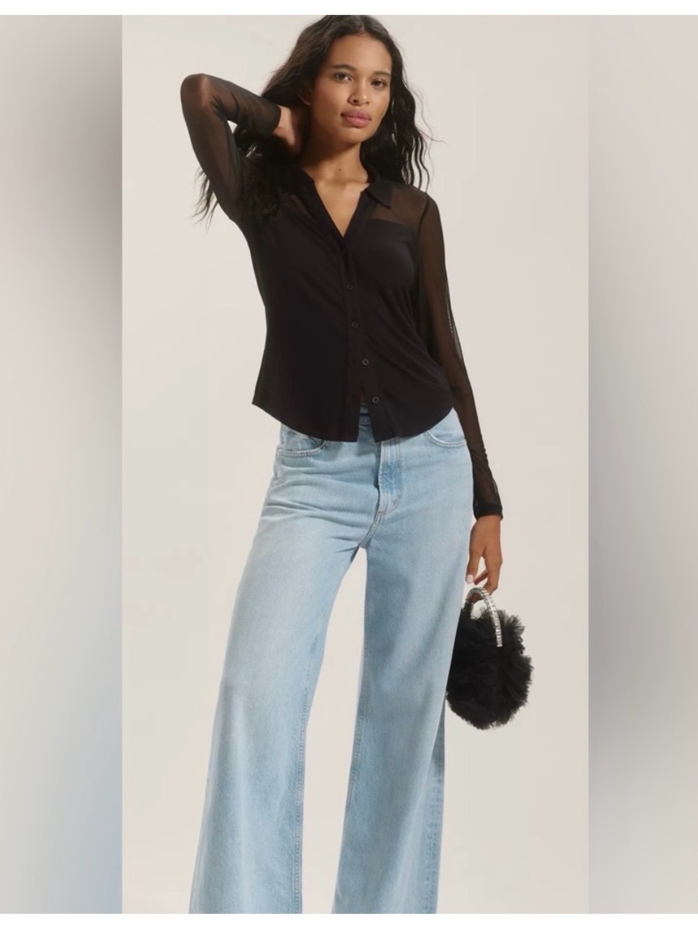 NWOT Sanctuary Black Sheer Long Sleeve Button-Down Shirt Sz S